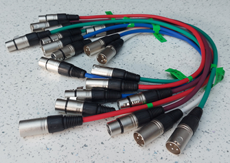 10 x XLR Patch Cables Two of Each Colour Red Green Blue Purple White